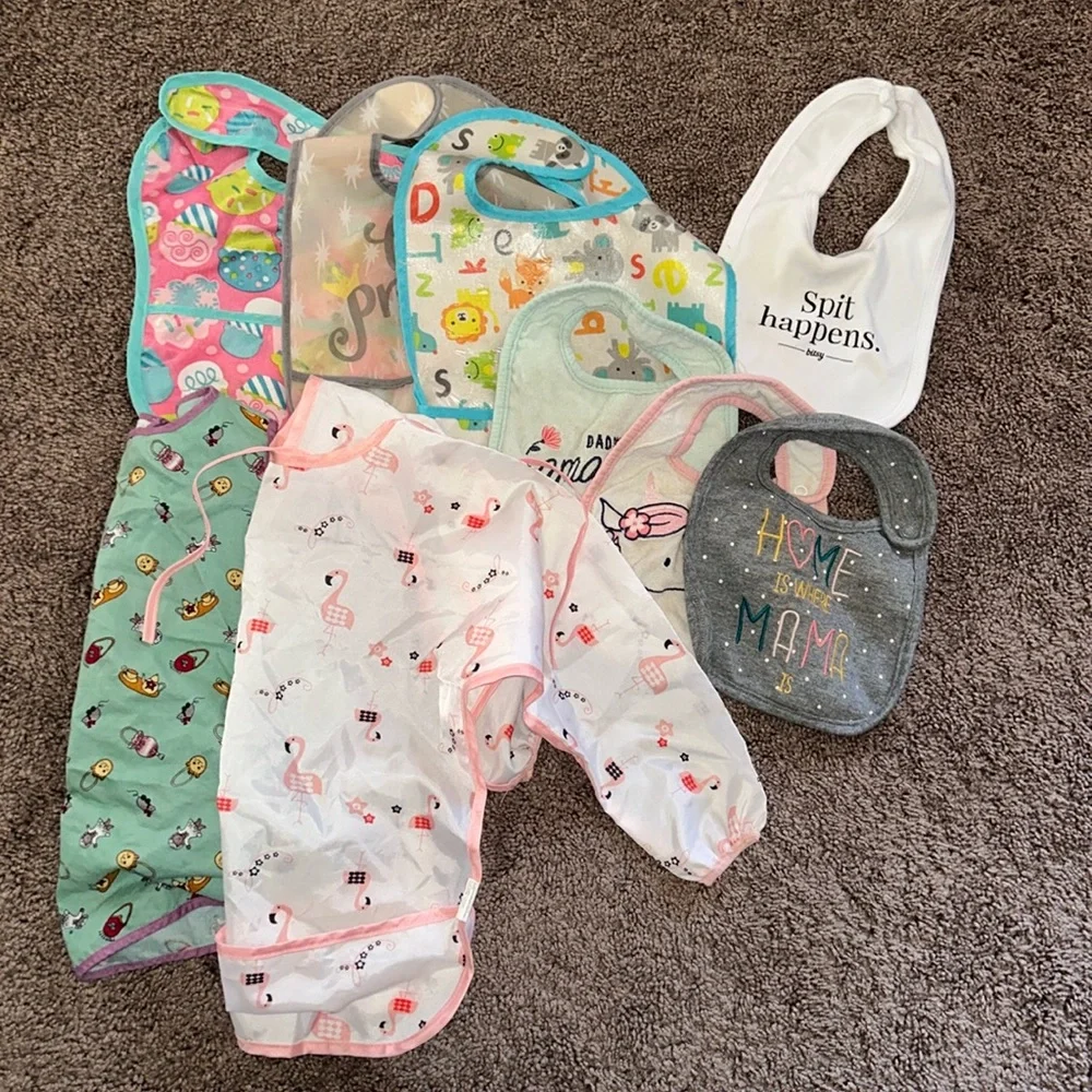 Babygirl cloth and plastic bib bundle!